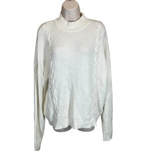 Tahari mock neck knit sweater lace up women’s large soft casual minimalist